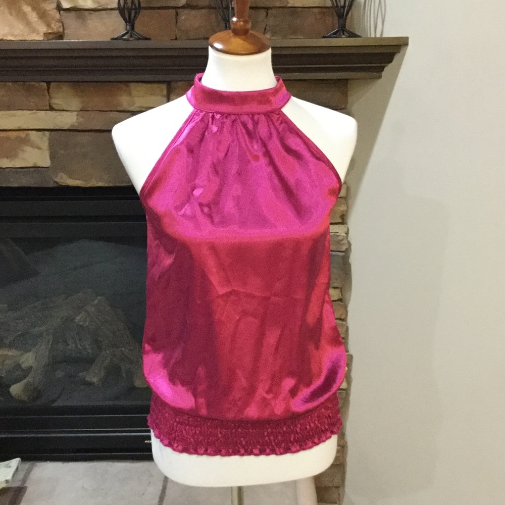 Studio Y Pink Tie Back Gathered Waist Top Small